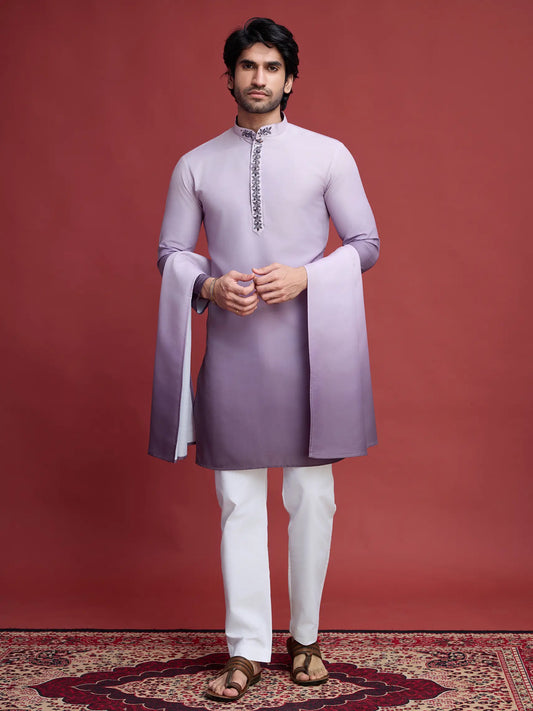 Dusty Purple Real Mirror Work Kurta With Dupatta