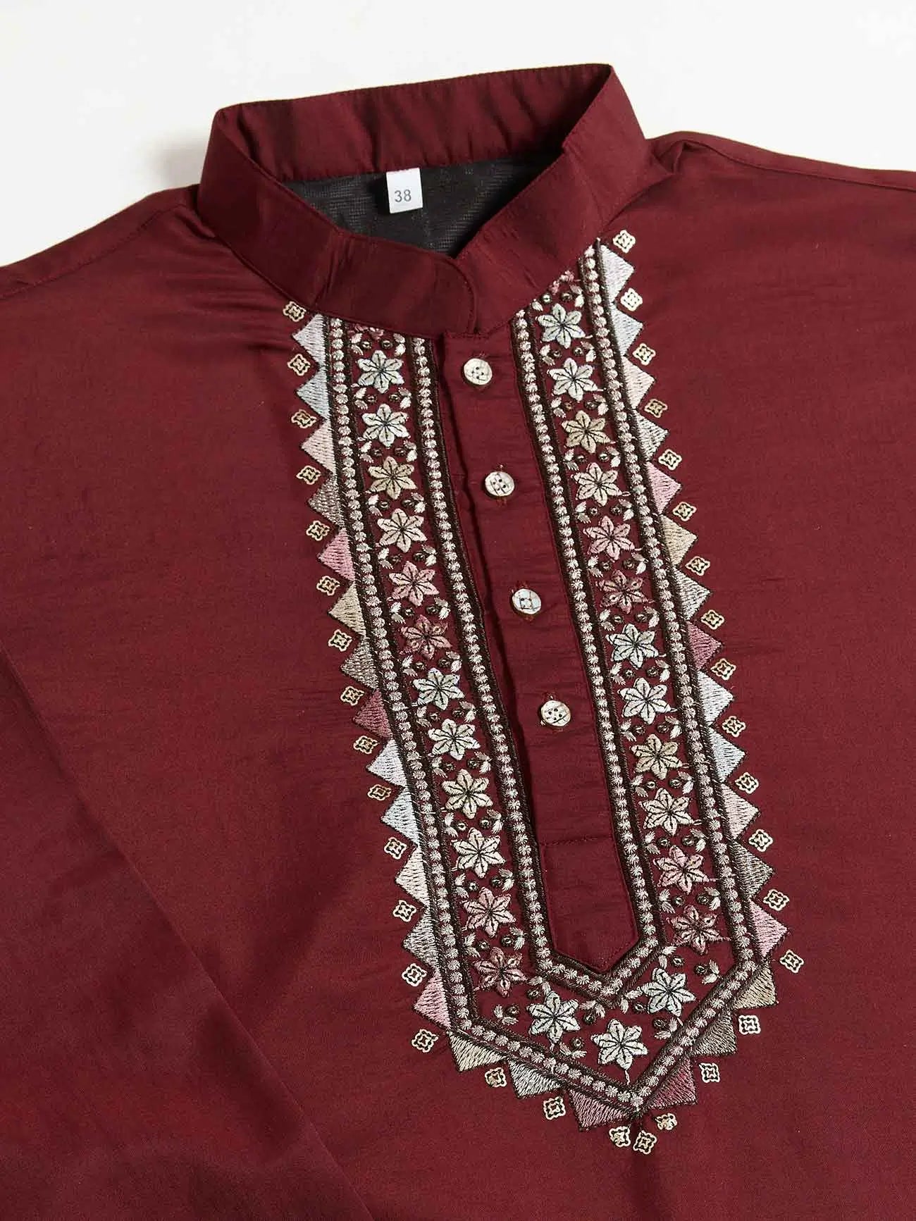 Maroon Wedding Wear Thread Sequins Embroidery Work Kurta And Koti(Jacket)
