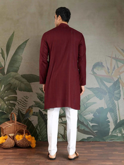 Maroon Mirror And Zari Weaving Work Kurta With Printed Dupatta