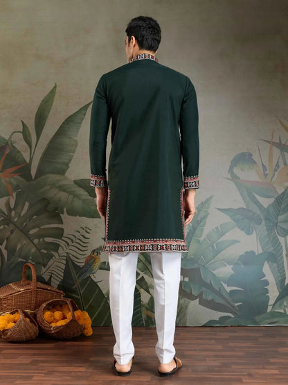 Dark Green Festive Wear Kurta Set With Multi Thread Sequins Embroidery Work