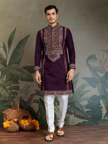 Dark Purple Festive Wear Kurta Set With Multi Thread Sequins Embroidery Work