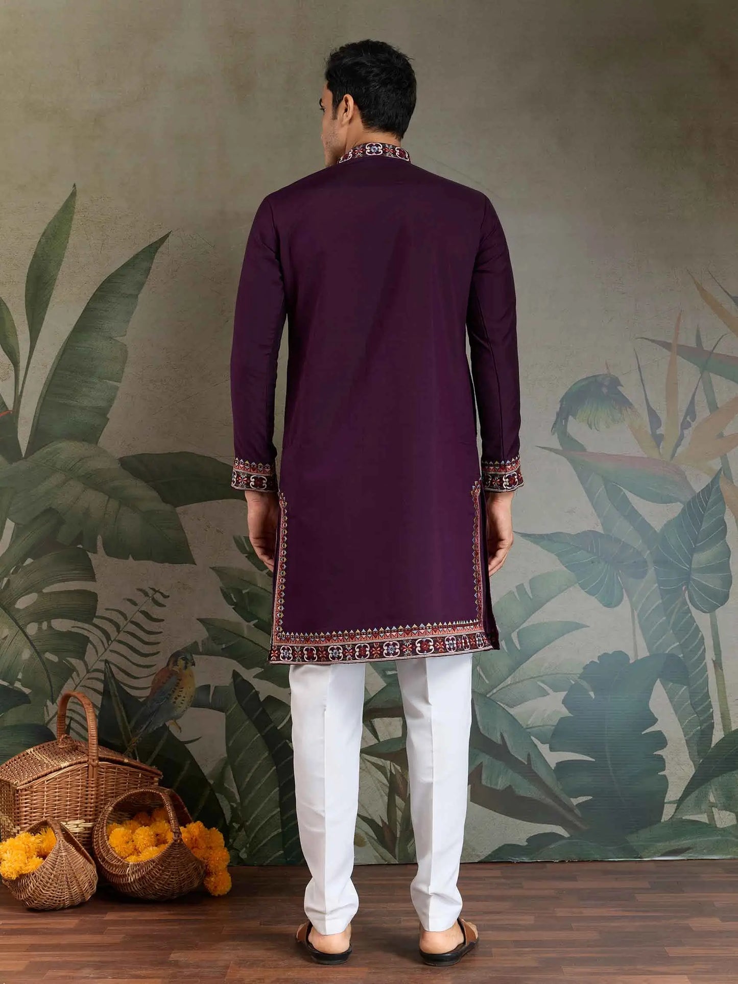 Dark Purple Festive Wear Kurta Set With Multi Thread Sequins Embroidery Work