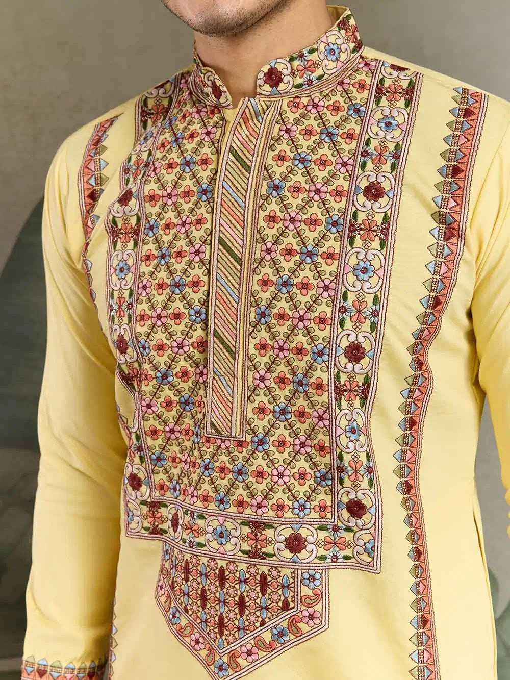 Yellow Festive Wear Kurta Set With Multi Thread Sequins Embroidery Work
