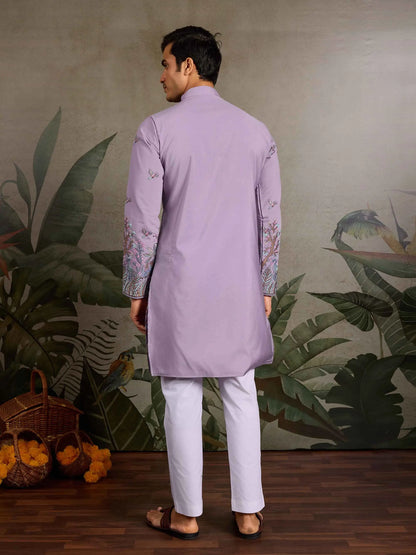 Lavender Kurta Set With Thread Embroidery Work