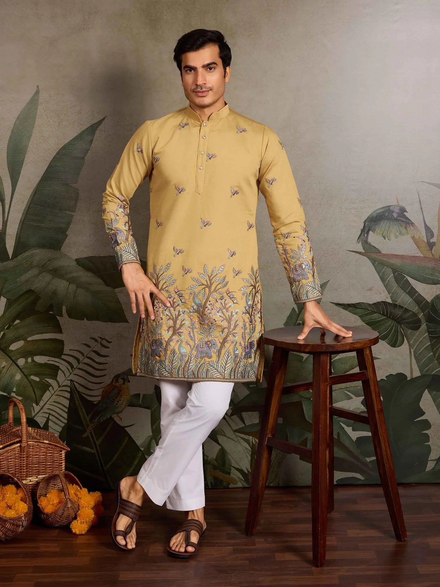Yellow Kurta Set With Elephant Embroidery Motifs