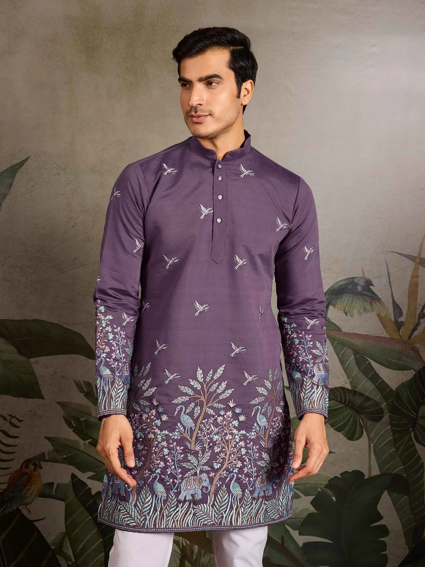 Dusty Purple Kurta Set With Embroidery Work