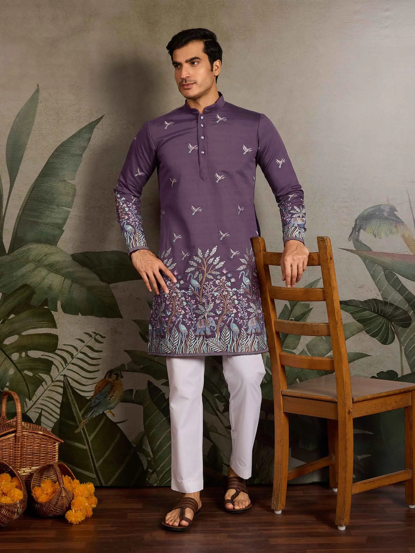 Dusty Purple Kurta Set With Embroidery Work