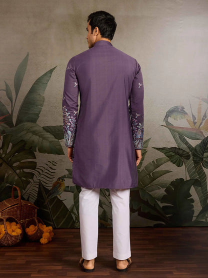Dusty Purple Kurta Set With Embroidery Work