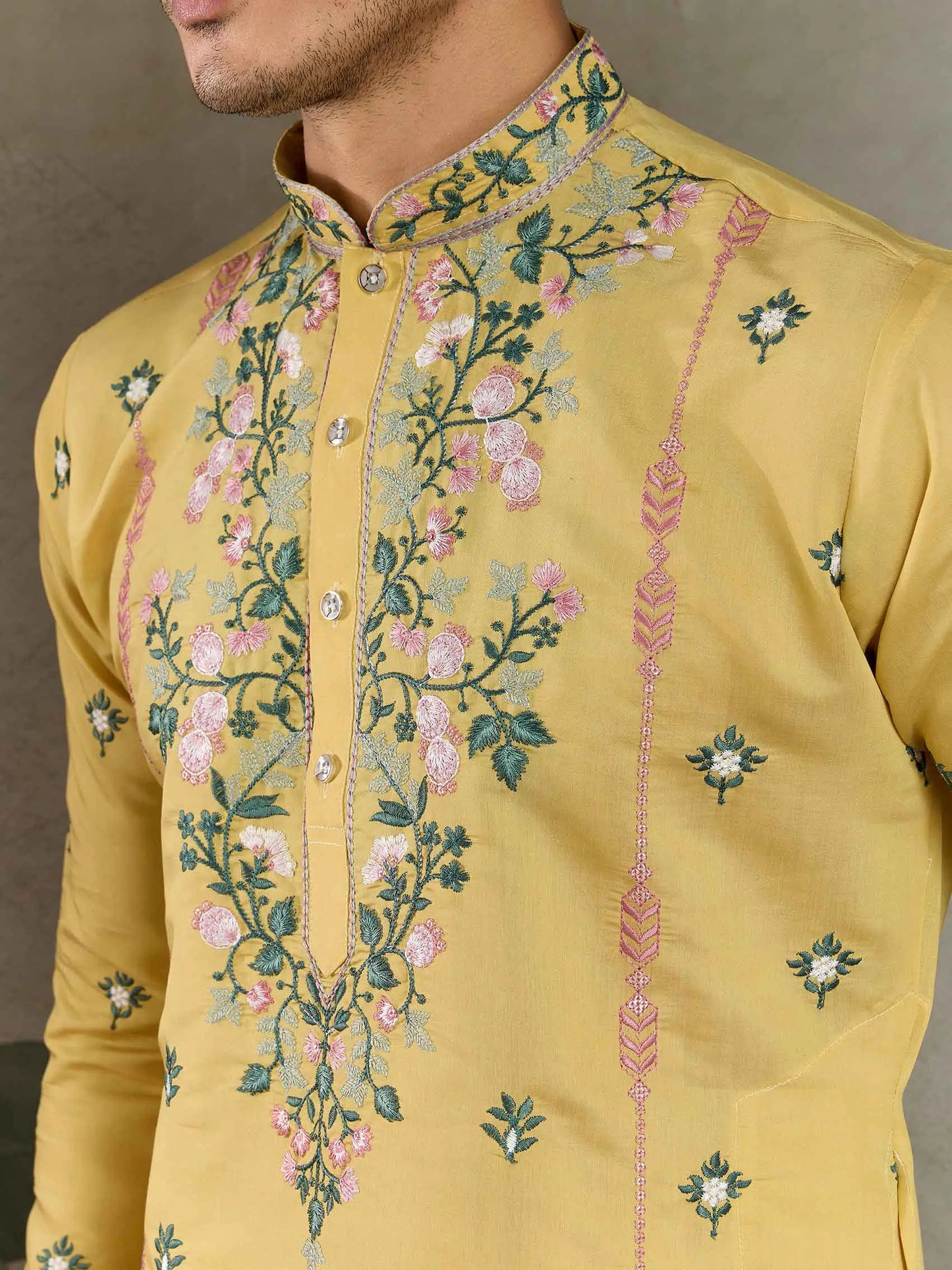 Cool Yellow Viscose Silk Thread And Sequins Embroidery Work Kurta With Pant
