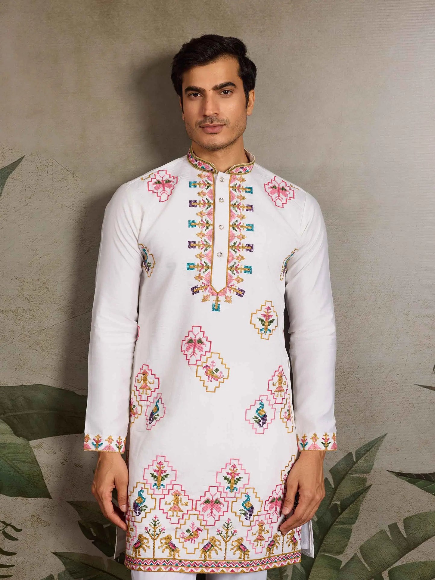 Festive White Kurta Set with Multi-Thread Embroidery Work