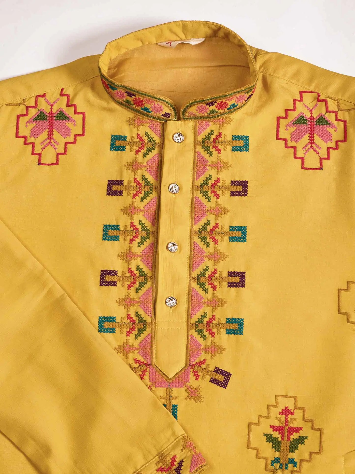 Festive Yellow Kurta Set with Multi-Thread Embroidery Work