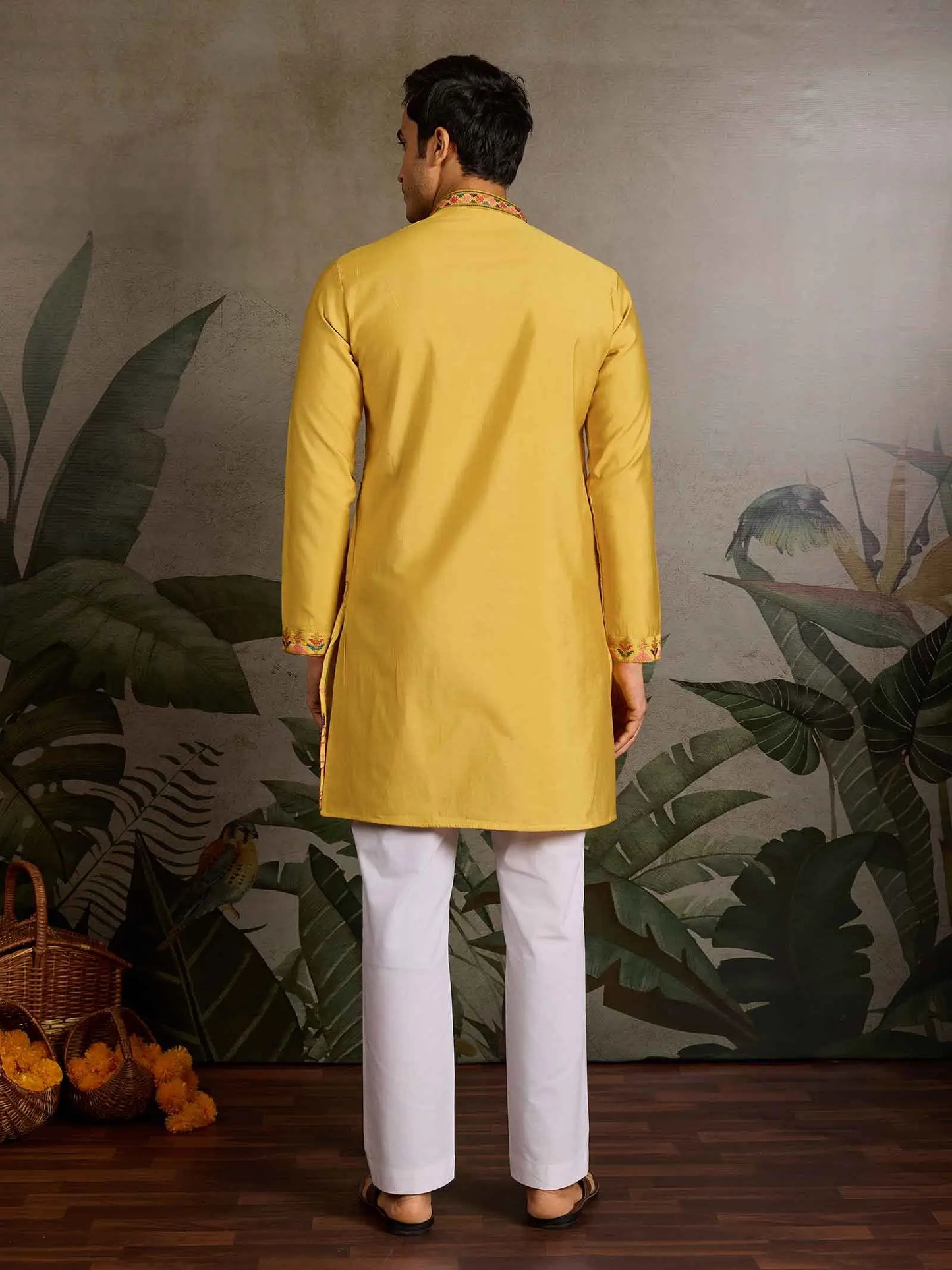 Festive Yellow Kurta Set with Multi-Thread Embroidery Work