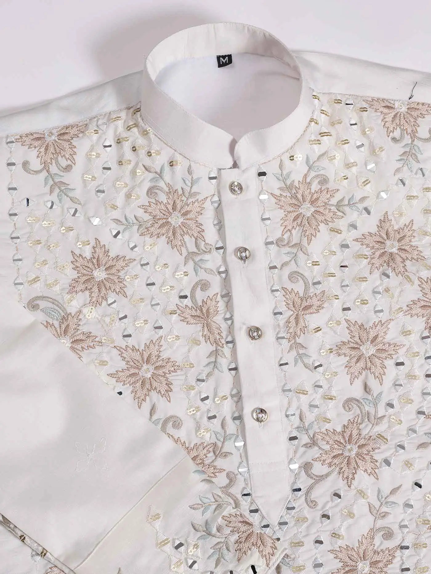 Elegant White Kurta Set With Mirror & Sequins Embroidery