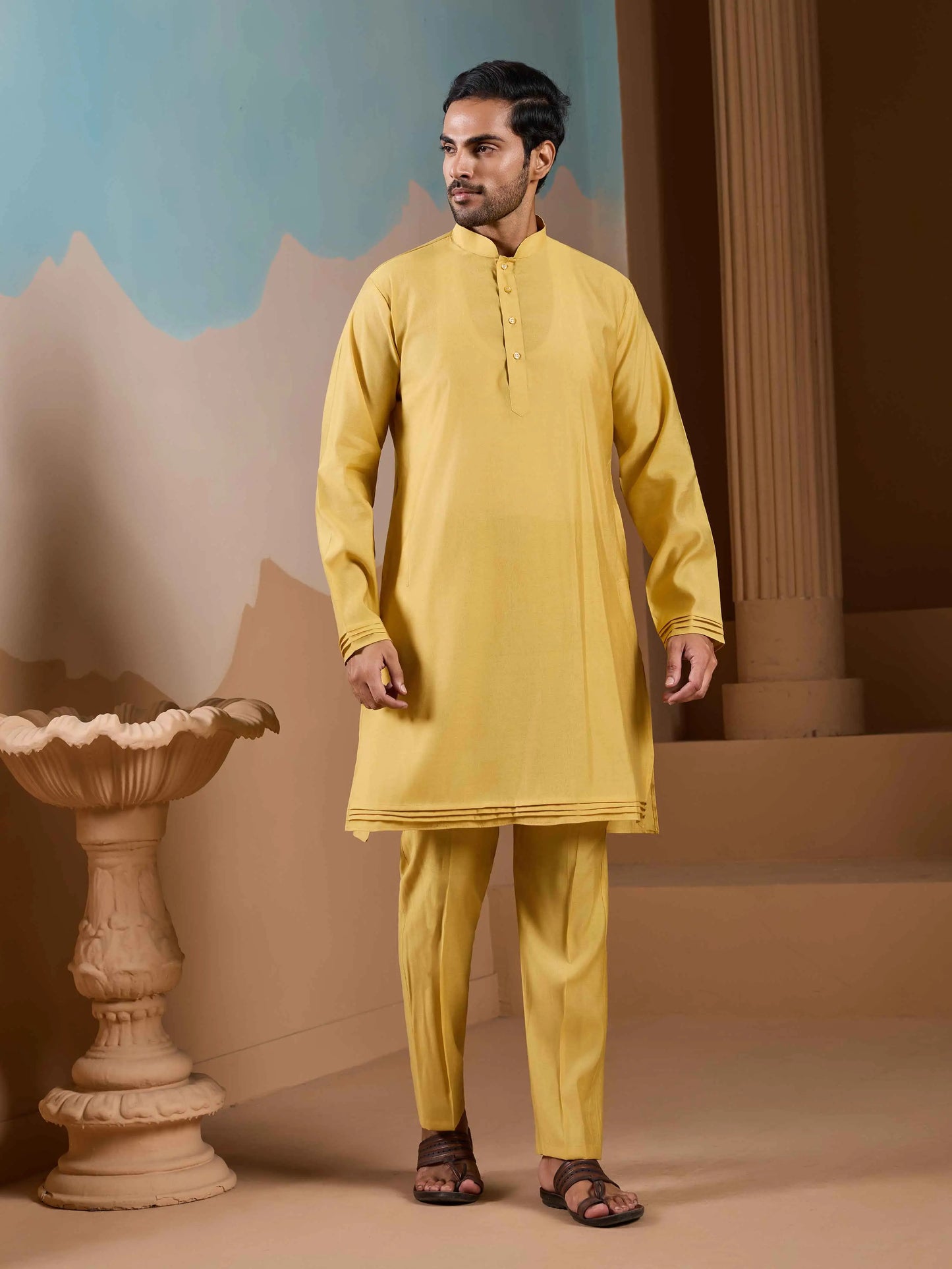 Yellow Kurta Set With Embroidery Sequins Jacket