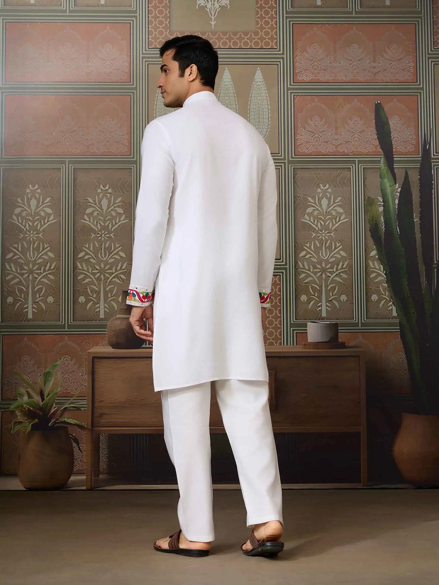 White Navratri Kurta Set Multi Thread And Real Mirror Work