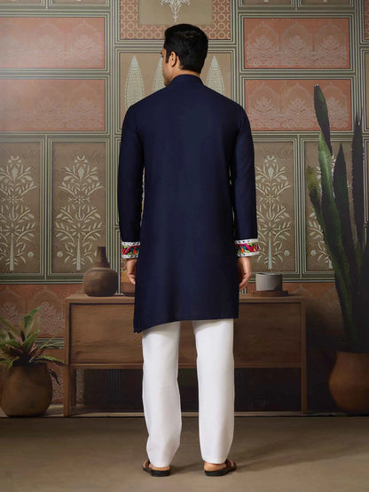 Navy Blue Navratri Kurta Set Multi Thread And Real Mirror Work