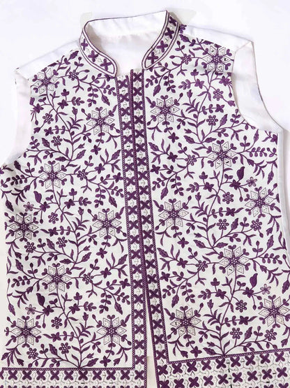 Purple Silk Kurta Set With Embroidery & Mirror Work Koti