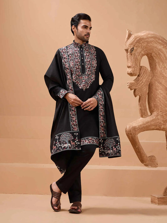 Black Embroidery Work Kurta With Dupatta