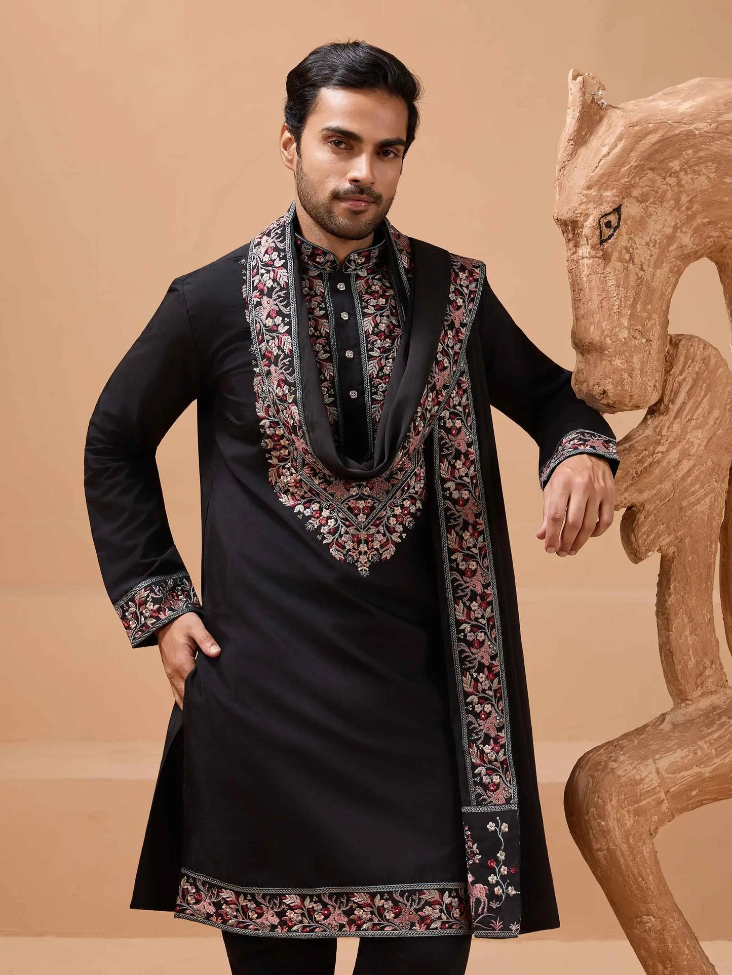 Black Embroidery Work Kurta With Dupatta