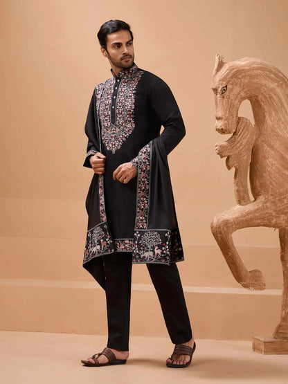 Black Embroidery Work Kurta With Dupatta