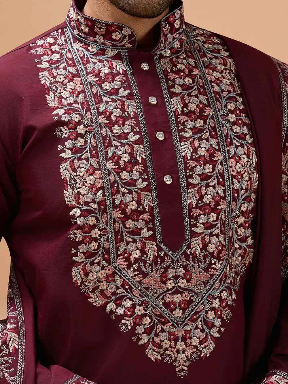 Maroon Embroidery Work Kurta With Dupatta