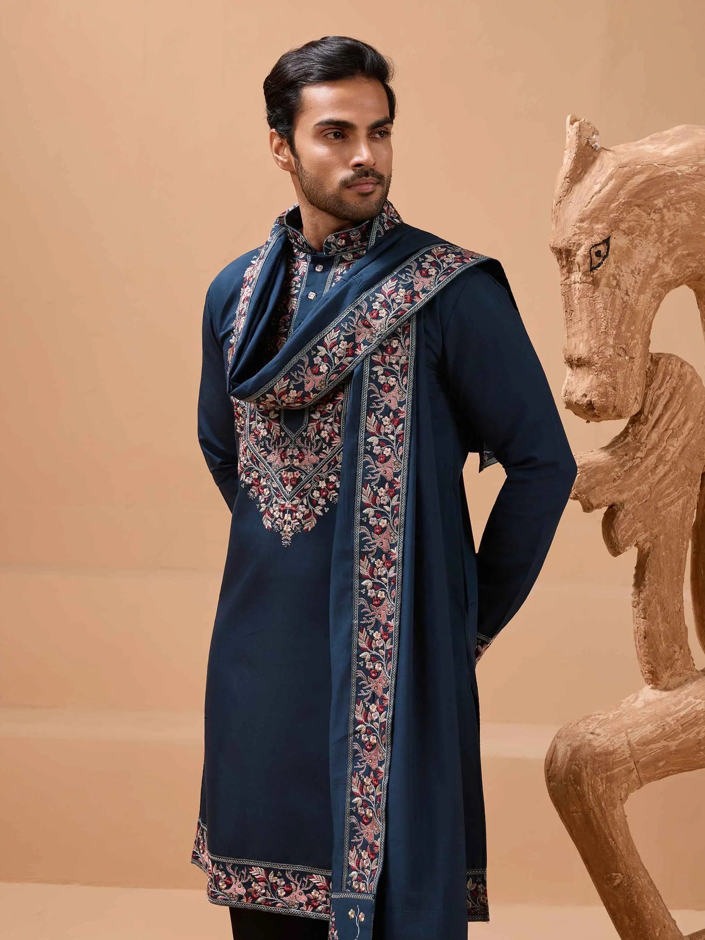 Teal Blue Embroidery Kurta With Dupatta