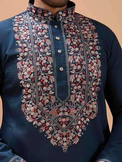 Teal Blue Embroidery Kurta With Dupatta