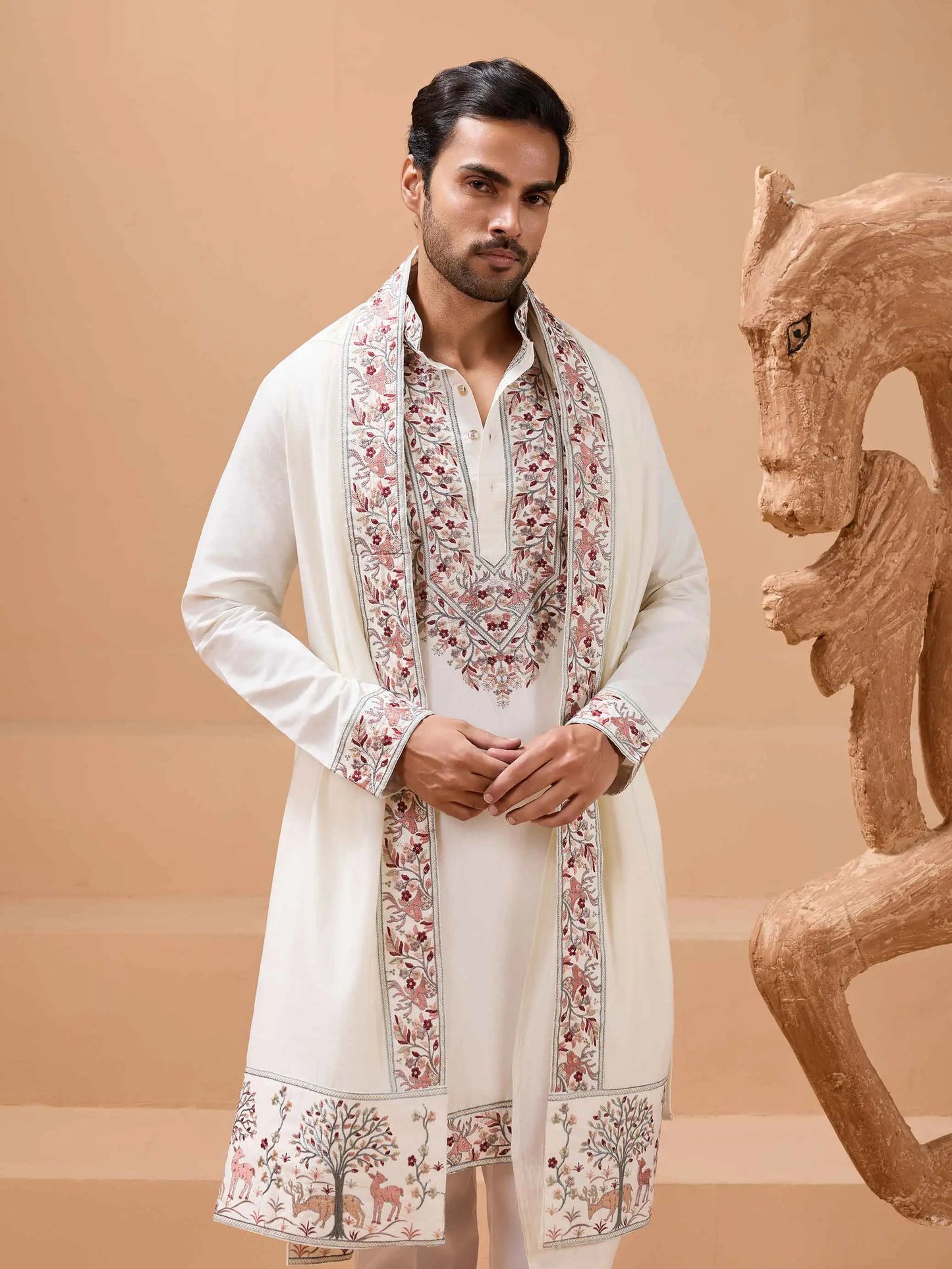 White Embroidery Work Kurta With Dupatta