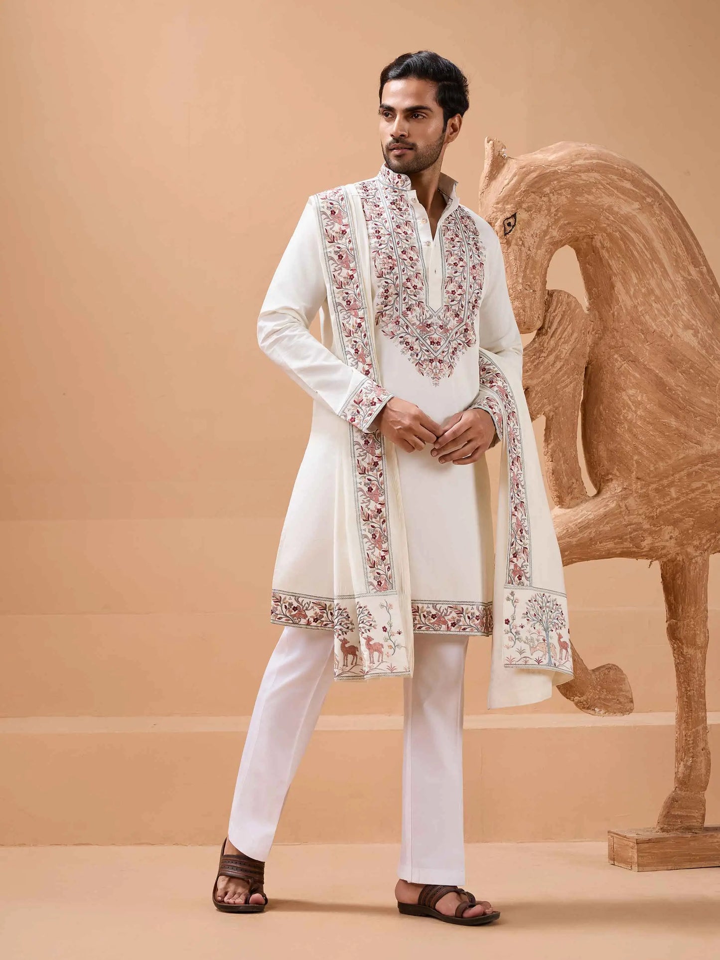 White Embroidery Work Kurta With Dupatta