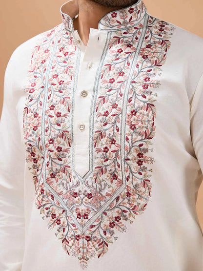 White Embroidery Work Kurta With Dupatta