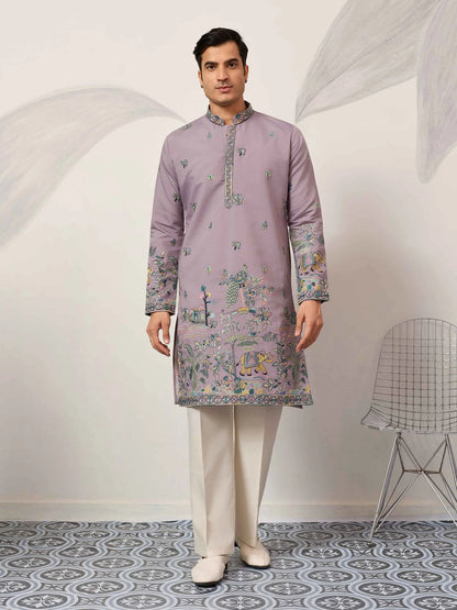 Pastel Purple Embroidered Kurta Set