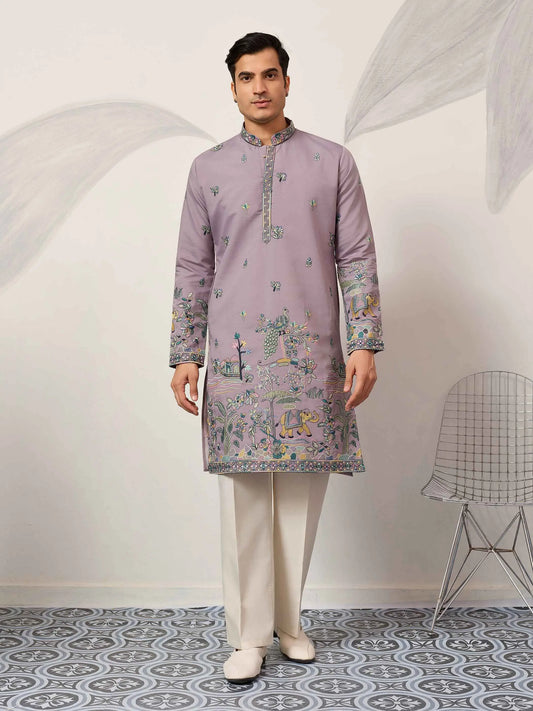Pastel Purple Embroidered Kurta Set