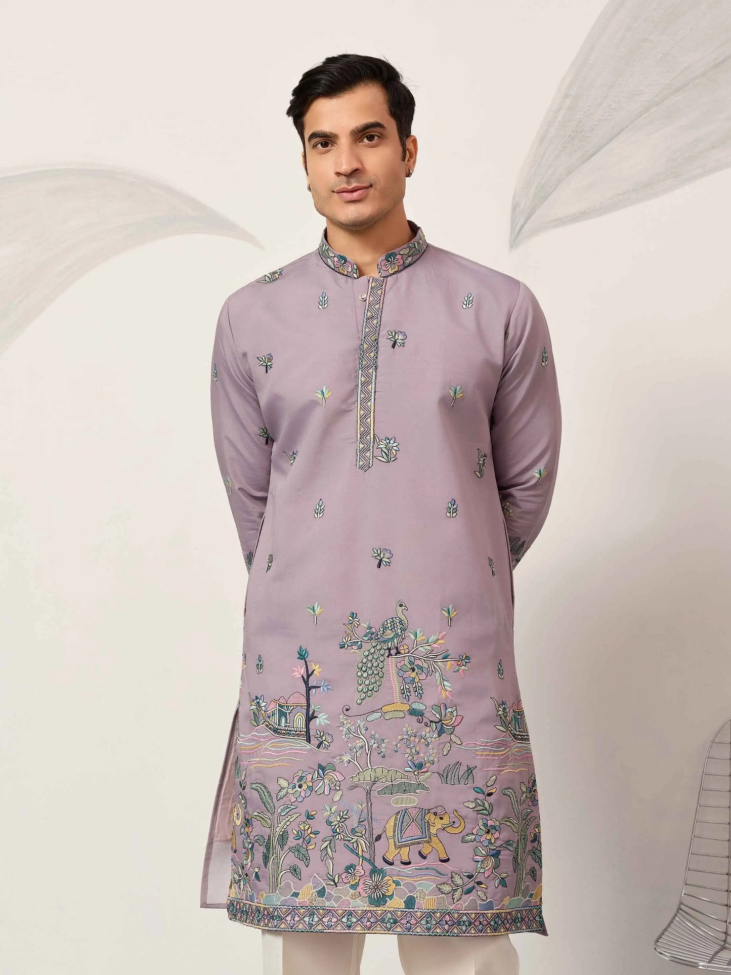 Pastel Purple Embroidered Kurta Set