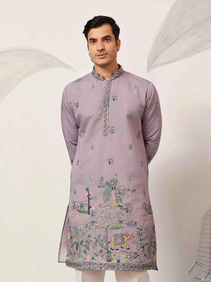 Pastel Purple Embroidered Kurta Set