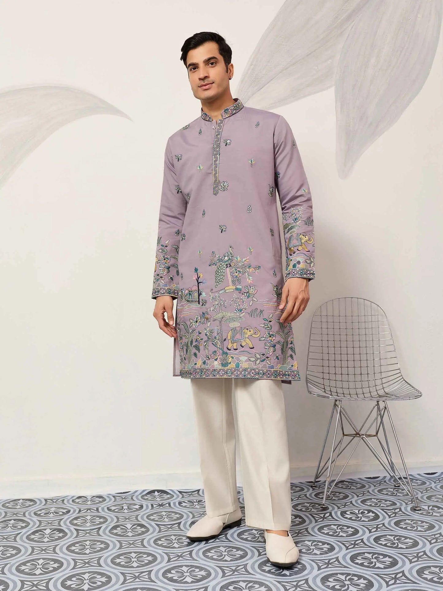 Pastel Purple Embroidered Kurta Set