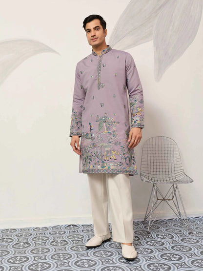 Pastel Purple Embroidered Kurta Set