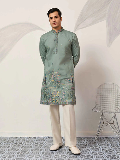 Spanish Green Embroidered Kurta Set