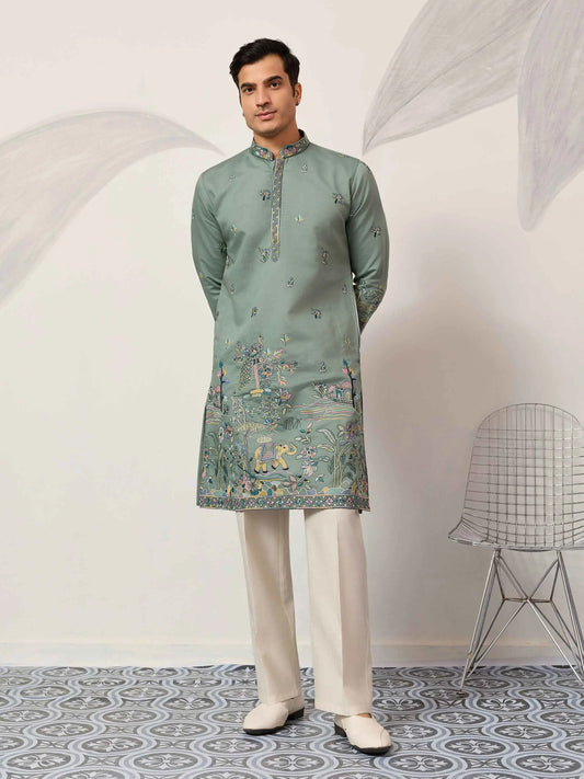 Spanish Green Embroidered Kurta Set