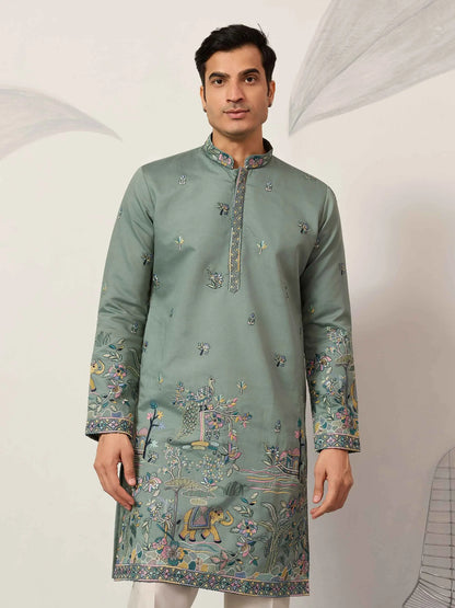 Spanish Green Embroidered Kurta Set