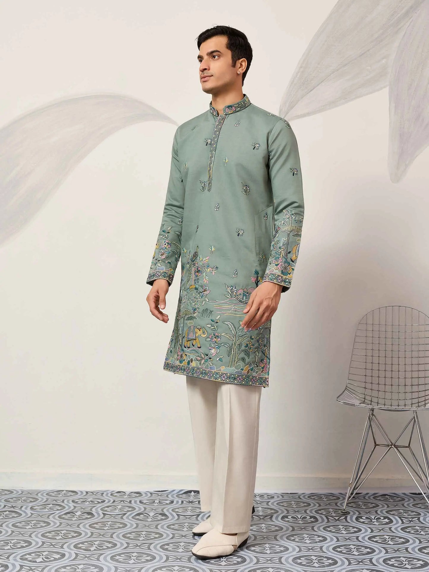 Spanish Green Embroidered Kurta Set