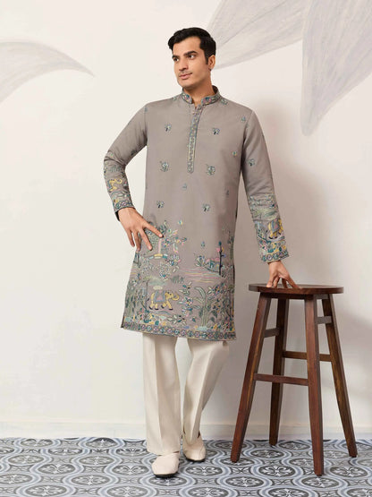 Dusty Grey Embroidered Kurta Set
