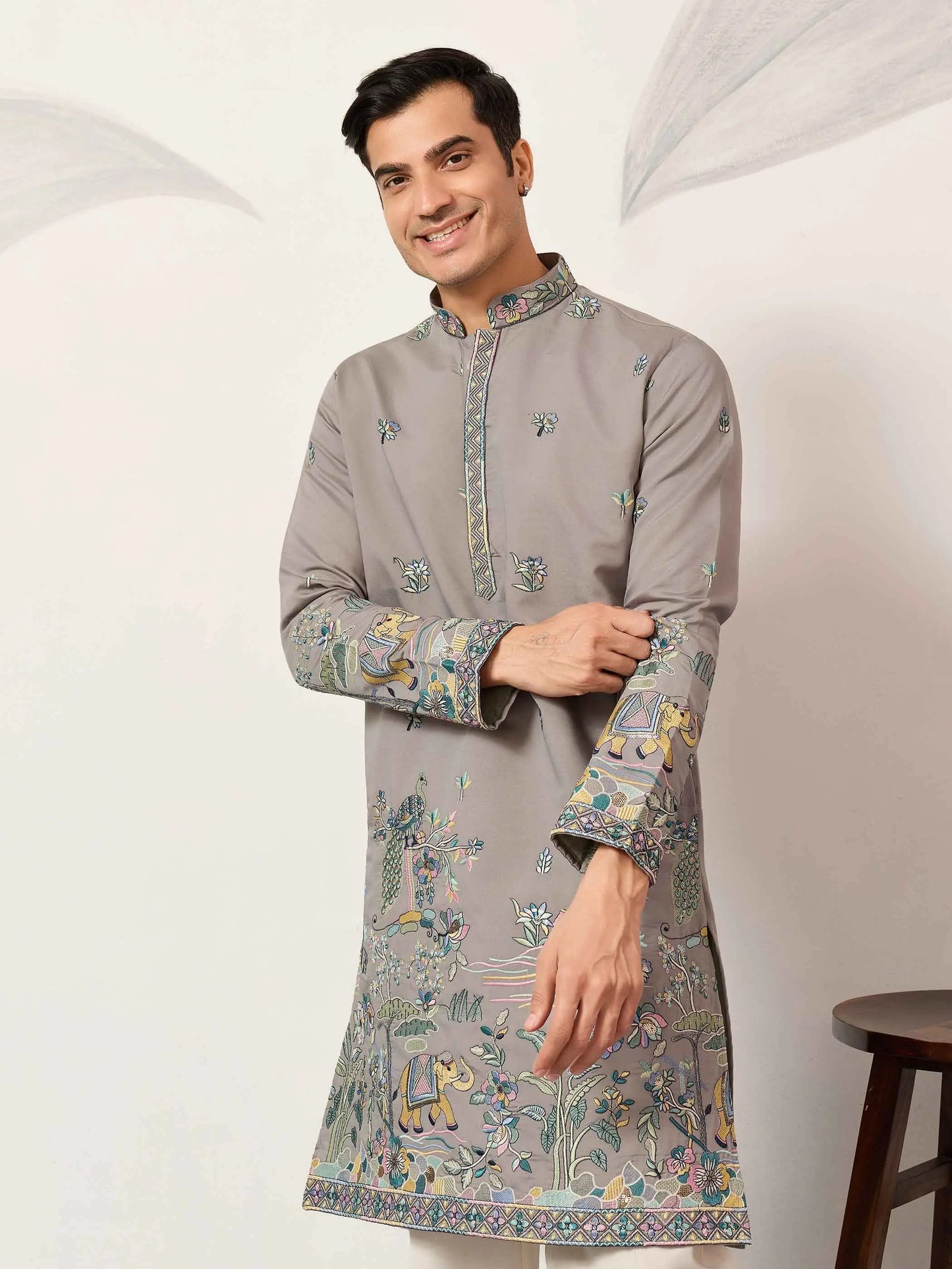 Dusty Grey Embroidered Kurta Set