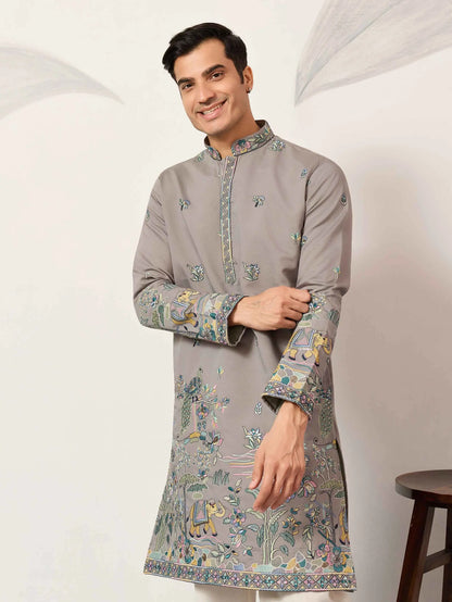 Dusty Grey Embroidered Kurta Set