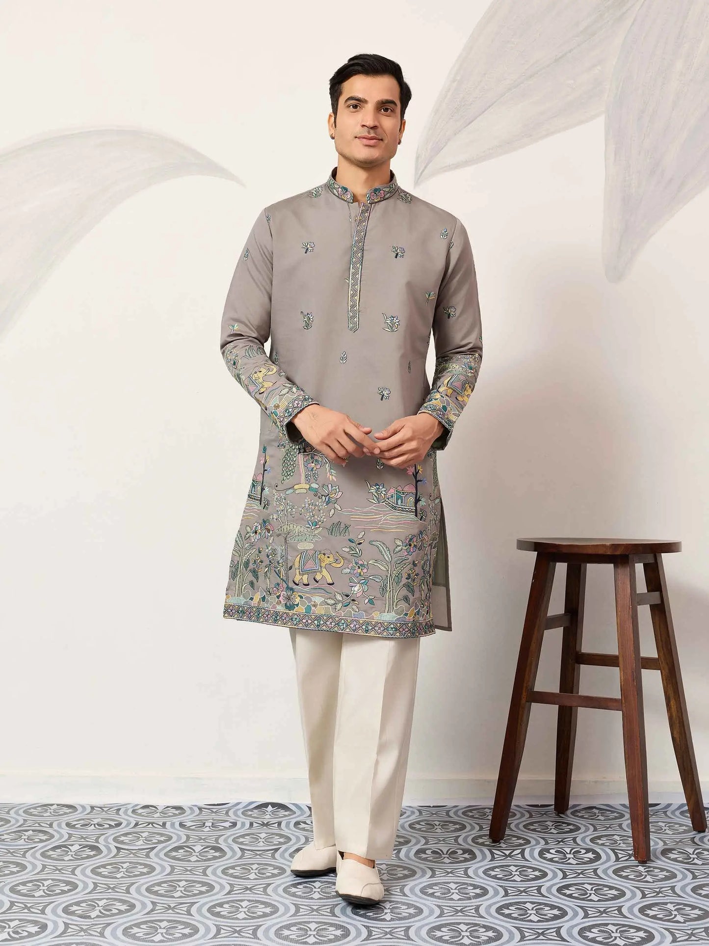 Dusty Grey Embroidered Kurta Set