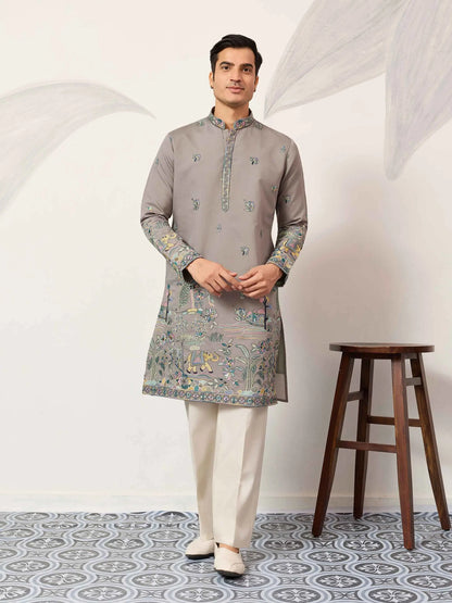 Dusty Grey Embroidered Kurta Set