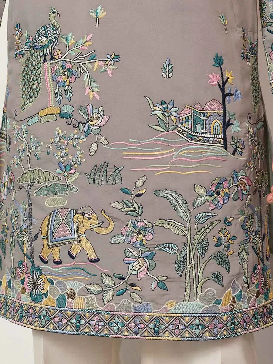 Dusty Grey Embroidered Kurta Set