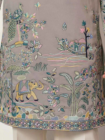 Dusty Grey Embroidered Kurta Set