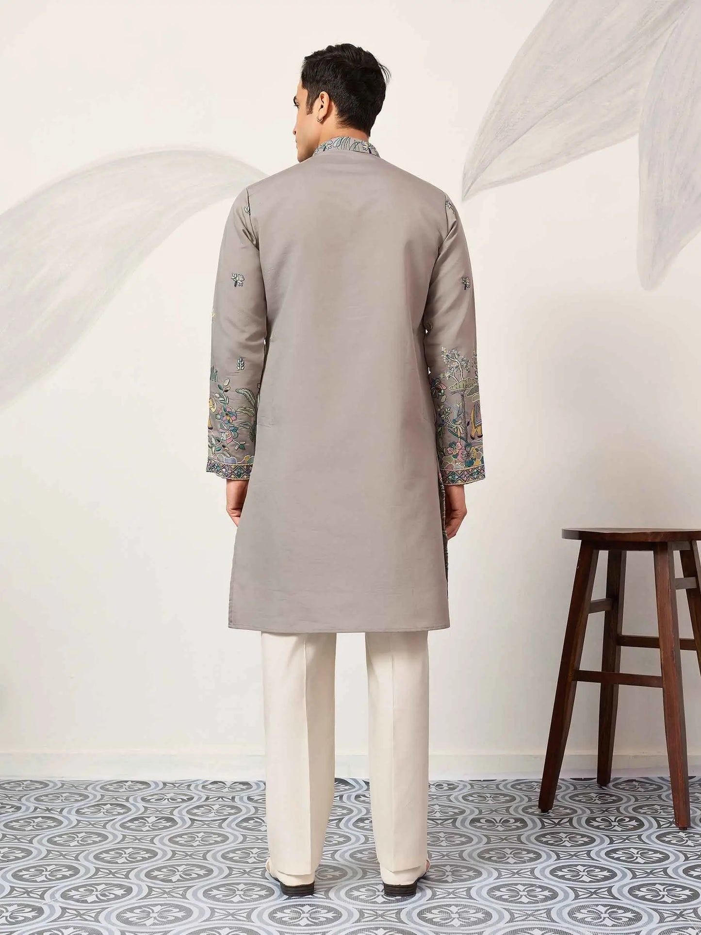 Dusty Grey Embroidered Kurta Set