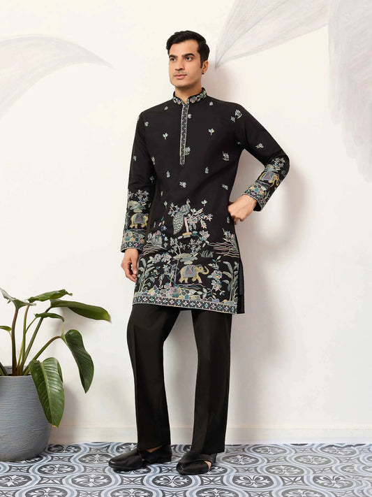 Black Embroidered Kurta Set