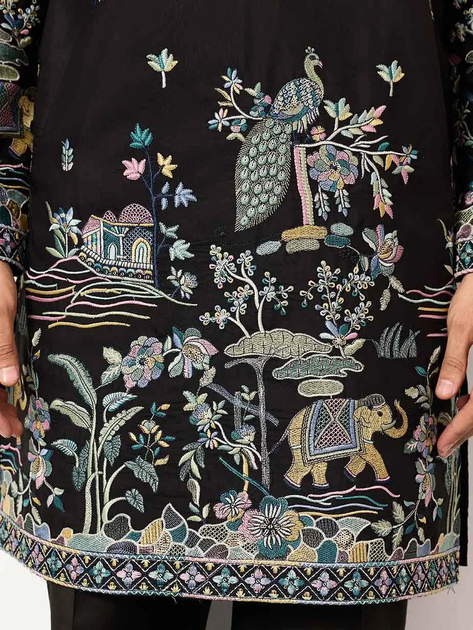 Black Embroidered Kurta Set